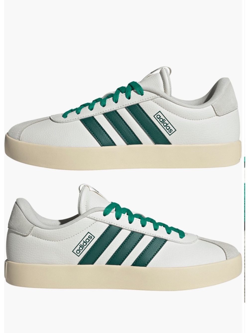 adidas VL COURT 3.0 White Sneakers with Green Stripes and Green Laces